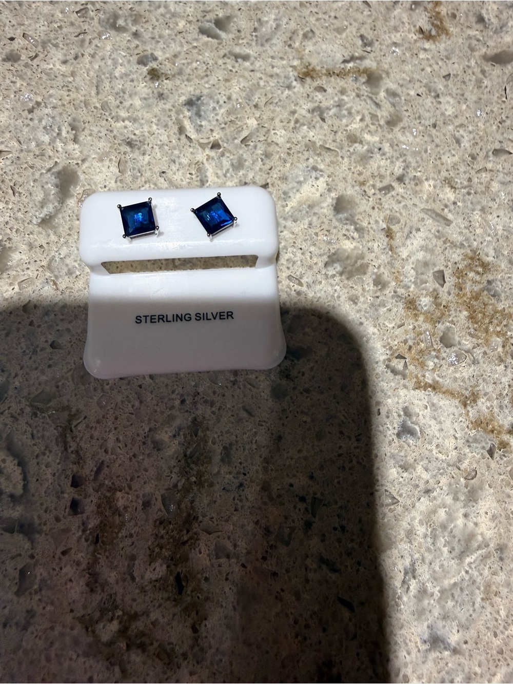 Sterling Silver Square Blue Stud Earrings